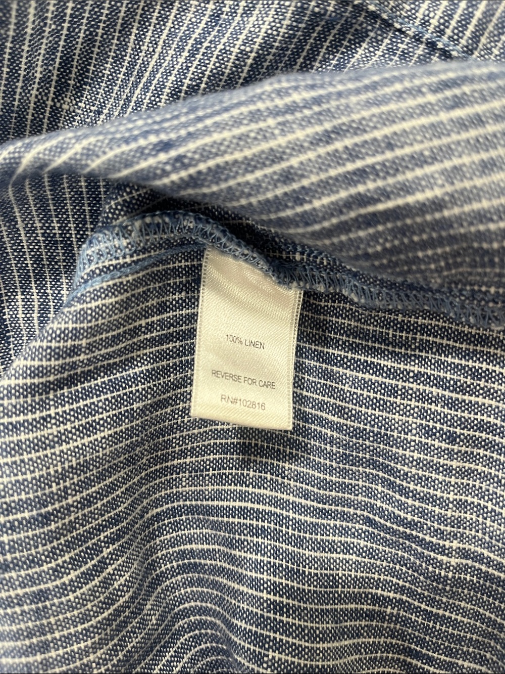Garnet Hill 100% Linen Microstripe Drop Waist Shift Dress Blue White M - Picture 7 of 10